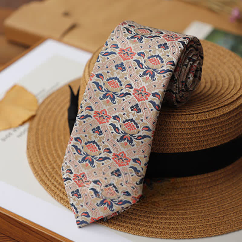 Clearance: Men's Beige & Pink Exotic Mystery Lotus Necktie