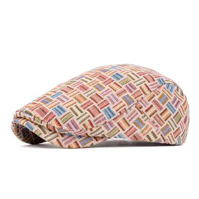 Artistic Retro Colored Jacquard Checkered Beret Hat - Back buckle - Pink - Adjustable (22 1/2"-24") - image 19