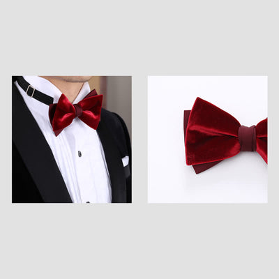 Clearance: Men's Velvet Double Layers Bow Tie