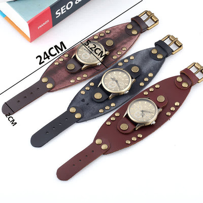 Men's Punk Rock Rivet Wide Cuff Leather Watch