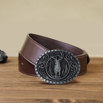 Men's DIY Deer Hunter American Flag Buckle Leather Belt