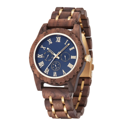 Men's Walnut Wood Three Sub-Dial Wooden Watch