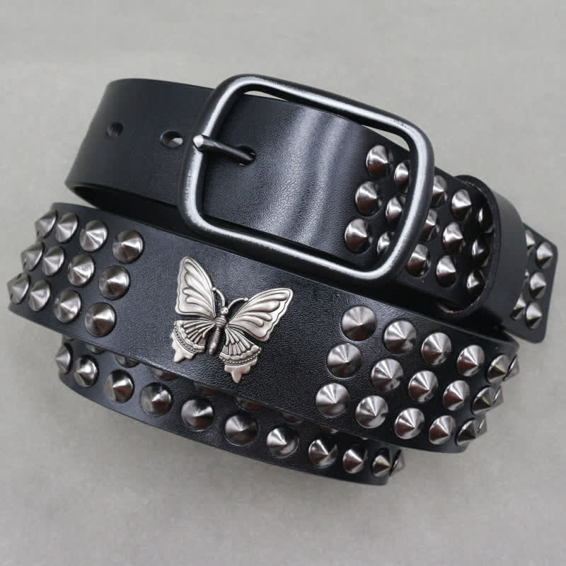 Butterfly Rivets Goth Three Rows Studded Leather Belt – FloralTrip