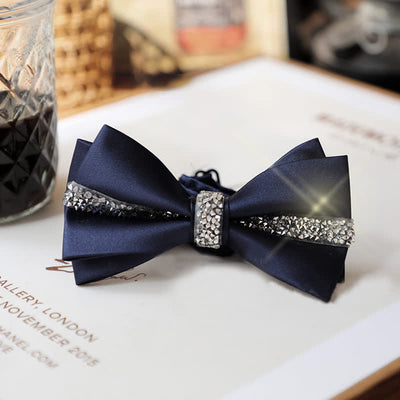 Men's Shining Rhinestone Satin Bow Tie Pocket Square Set