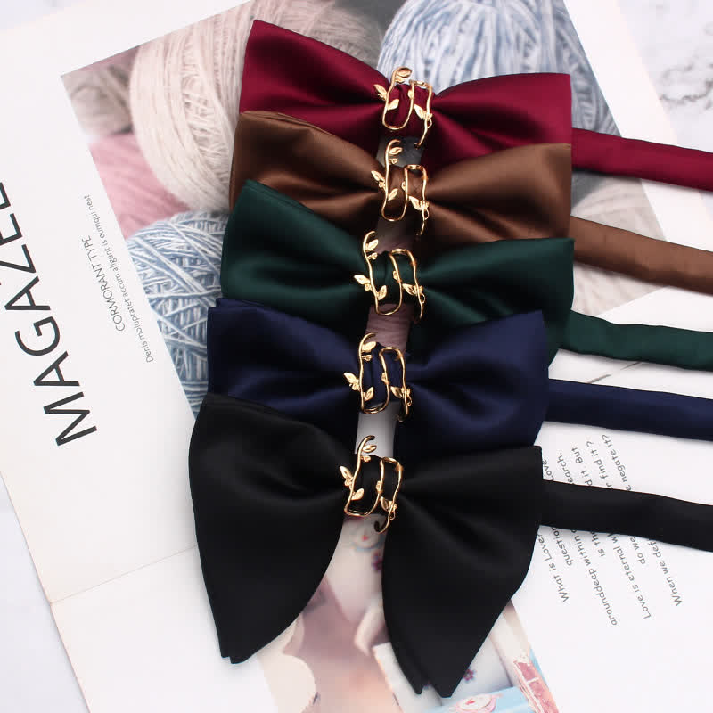 Men's Gold Vine Leaf Oversized Pointed Bow Tie Pocket Square