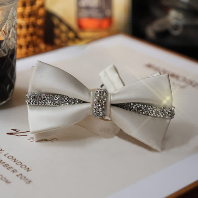 Men's Shining Rhinestone Satin Bow Tie Pocket Square Set