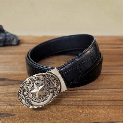 Men's DIY Texas Pentagram Automatic Buckle Leather Belt