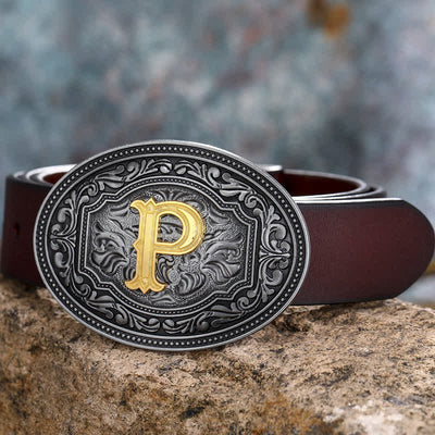 DIY Unisex Hip Hop Initial Letter Embossment Buckle Leather Belt