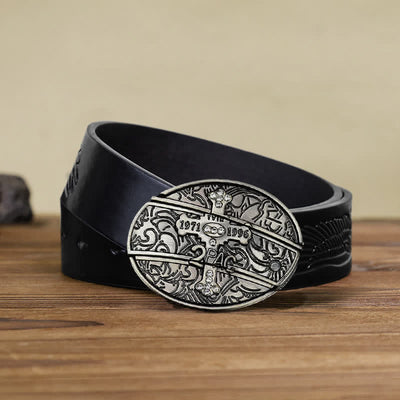 Men's DIY Small Cross Hidden Folding Knife Leather Belt