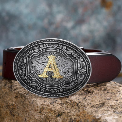 DIY Unisex Hip Hop Initial Letter Embossment Buckle Leather Belt