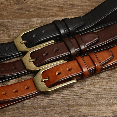 Men's Rectangular Buckle Glossy Leather Belt