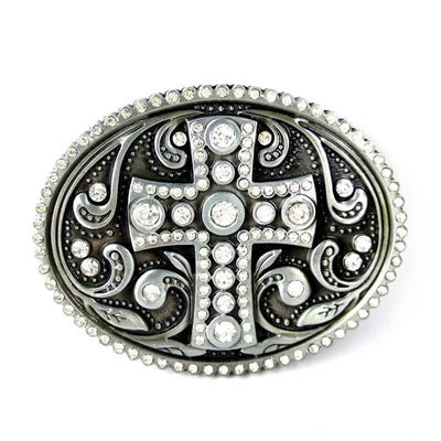 Men's DIY Crystal Rhinestone Cross Buckle Leather Belt