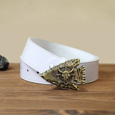 Men's DIY Arrowhead Shaped Bull Buckle Leather Belt