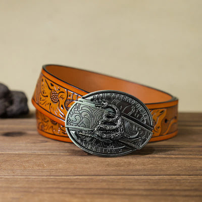Men's DIY Black Mamba Hidden Folding Knife Leather Belt