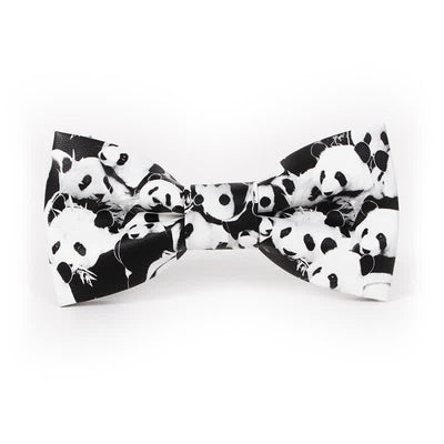 Men's Black & White Panda Leather Bow Tie