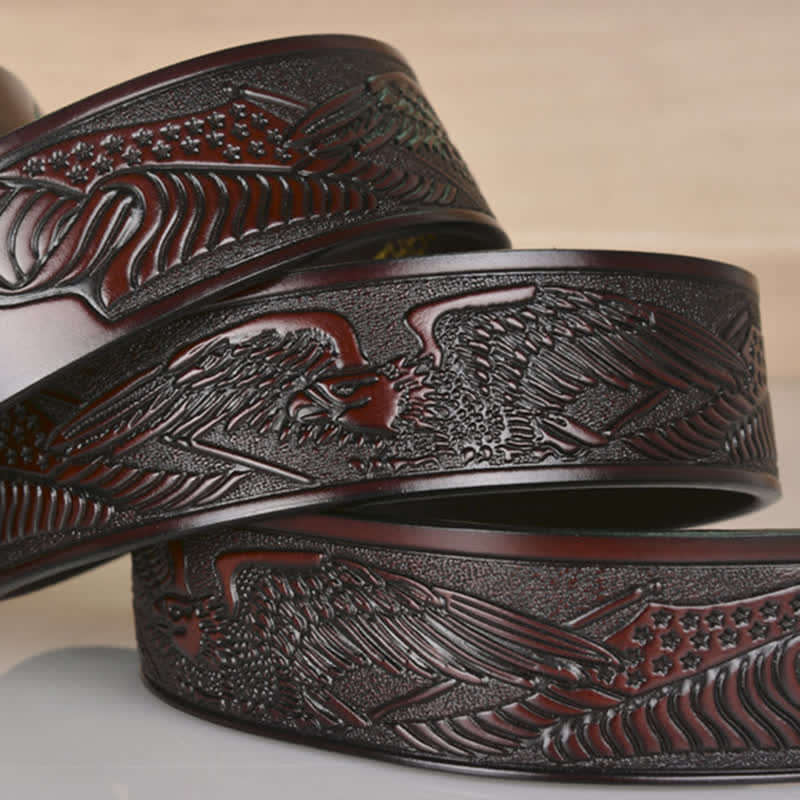 Men's Intricate Eagle Head Automatic Buckle Leather Belt