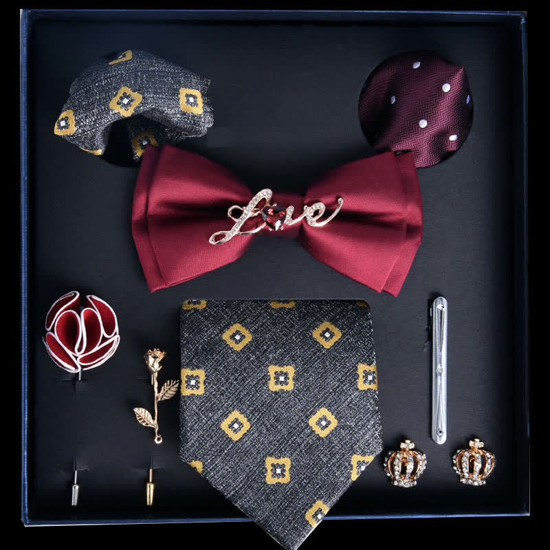 8Pcs Red&LightSlateGray Luxury Noble Print Bow Ties Gift Box