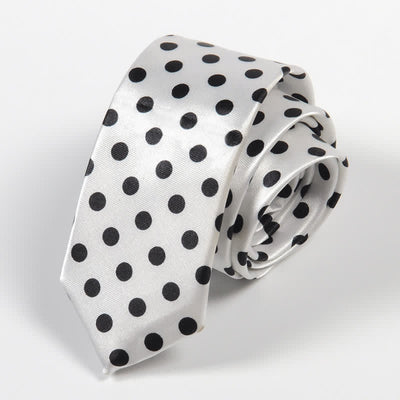 Men's Black & White Little Checks Dots Striped Necktie