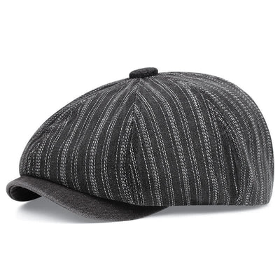 Trendy Striped Octagonal Newsboy Beret Cap