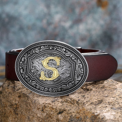 DIY Unisex Hip Hop Initial Letter Embossment Buckle Leather Belt