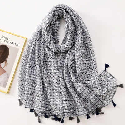 Women's Thin Lovely Butterfly Floral Tassel Scarf