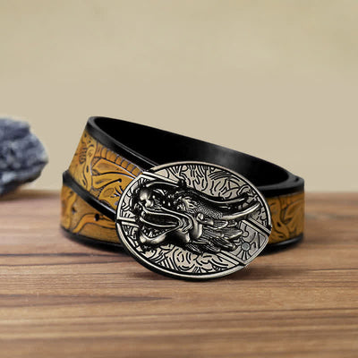 Men's DIY Dragon Head Hidden Folding Knife Leather Belt