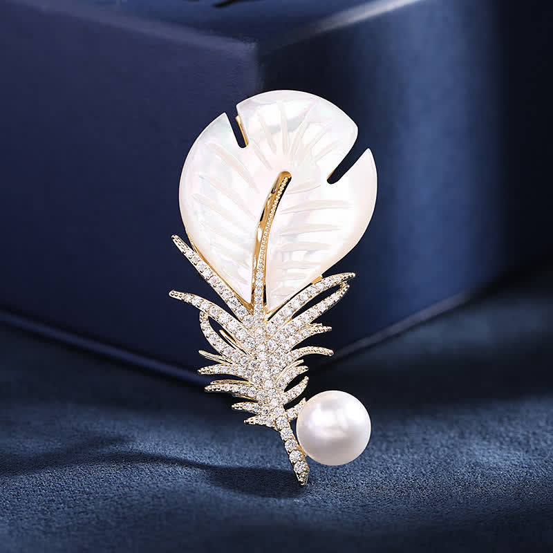 Shell Fether Women's Pearl Shell Feather Brooch – FloralTrip