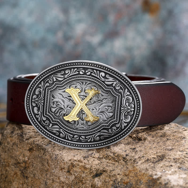 DIY Unisex Hip Hop Initial Letter Embossment Buckle Leather Belt