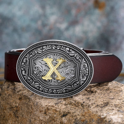 DIY Unisex Hip Hop Initial Letter Embossment Buckle Leather Belt
