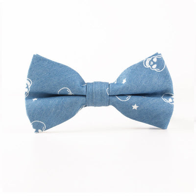 Men's British Style Blue Fish Bone Skull Print Cotton Bow Tie