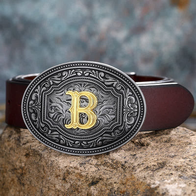 DIY Unisex Hip Hop Initial Letter Embossment Buckle Leather Belt