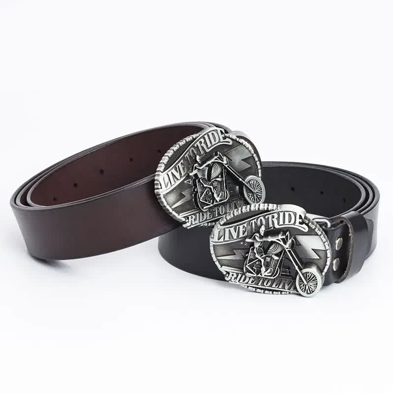 Men's Skeleton Motorcyclist Skull Leather Belt