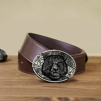Men's DIY Leopard Head Hidden Folding Knife Leather Belt