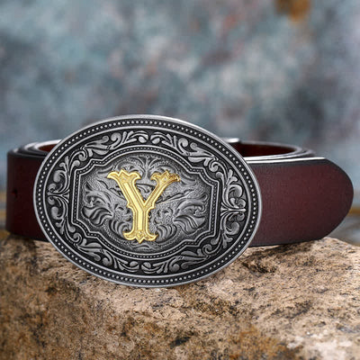 DIY Unisex Hip Hop Initial Letter Embossment Buckle Leather Belt