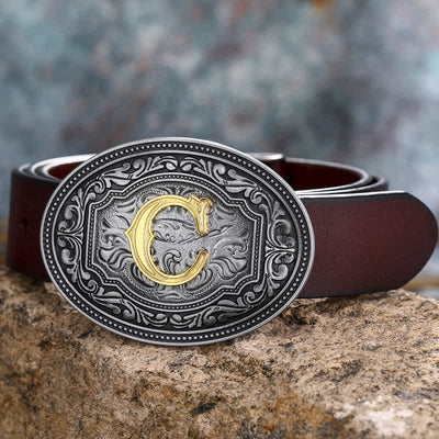 DIY Unisex Hip Hop Initial Letter Embossment Buckle Leather Belt