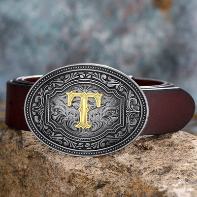 DIY Unisex Hip Hop Initial Letter Embossment Buckle Leather Belt