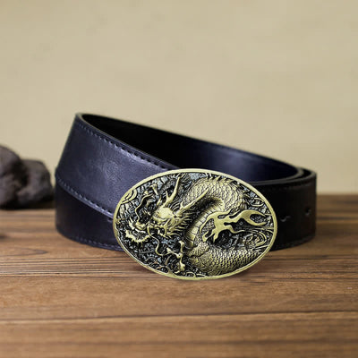Men's DIY Large Fire Dragon Buckle Leather Belt