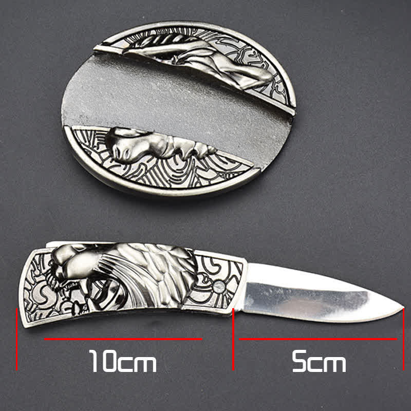 Men's DIY Roaring Tiger Hidden Folding Knife Leather Belt