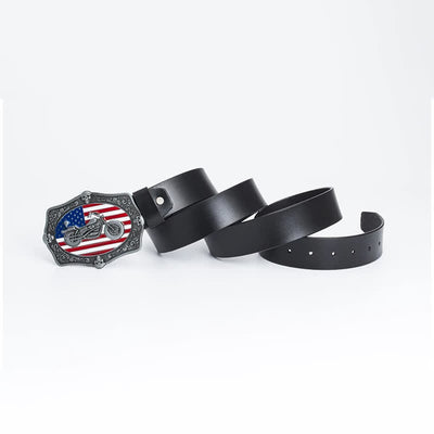 Men's Motorcycle American Flag Skull Leather Belt