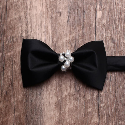 Men's Black Personality Pearls Bow Tie