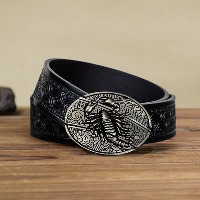 Men's DIY Scorpion Hidden Folding Knife Leather Belt