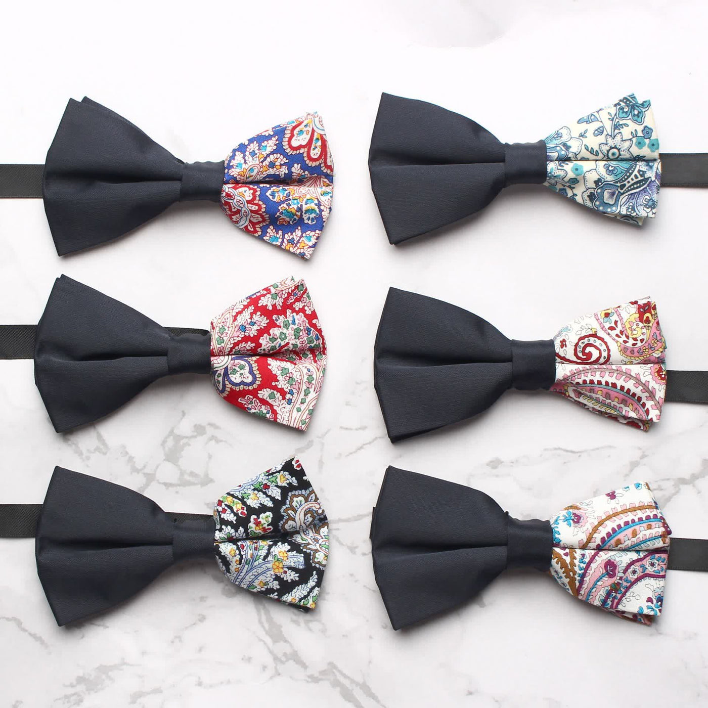 Men's Novel Paisley Printed Splicing Black Bow Tie