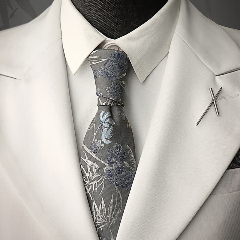 Men's Gray & Silver Sparkle Flower Necktie