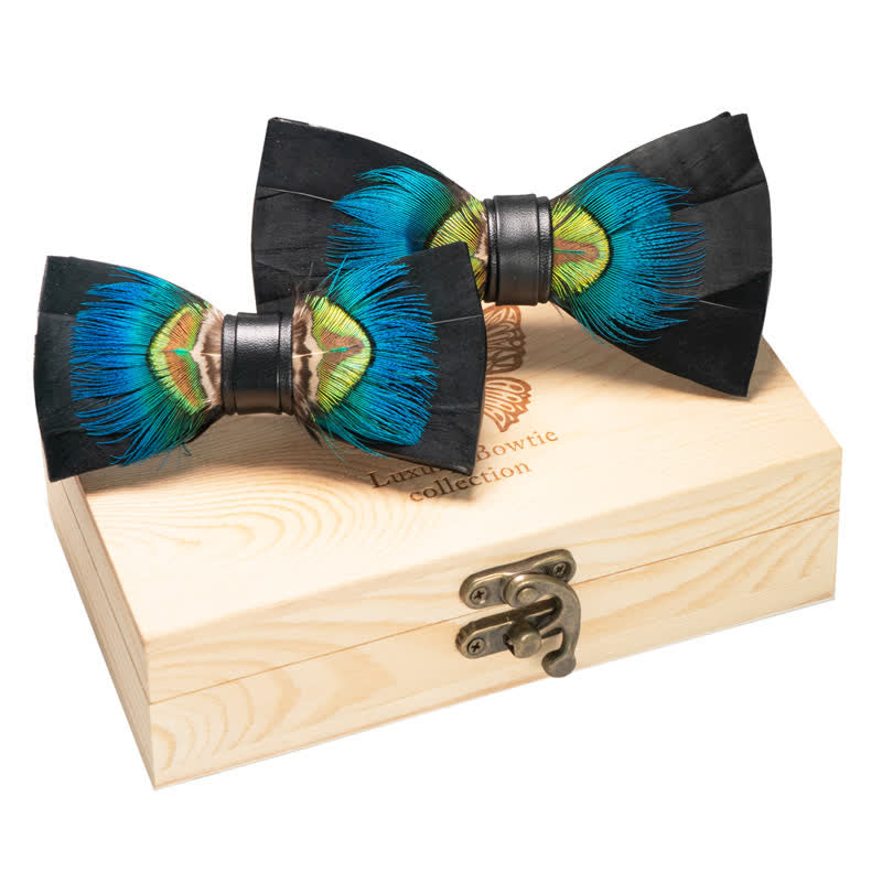 2Pcs Blue & Black Parent-Child Pheasant Bow Ties Set