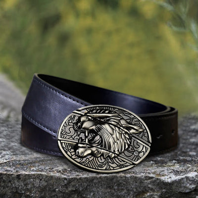 Men's DIY Roaring Tiger Hidden Folding Knife Leather Belt
