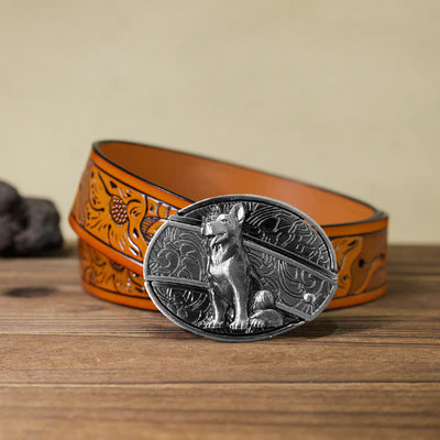Men's DIY Loyal Dog Hidden Folding Knife Leather Belt