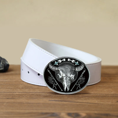 Men's DIY Indian Theme Bull Skull Buckle Leather Belt