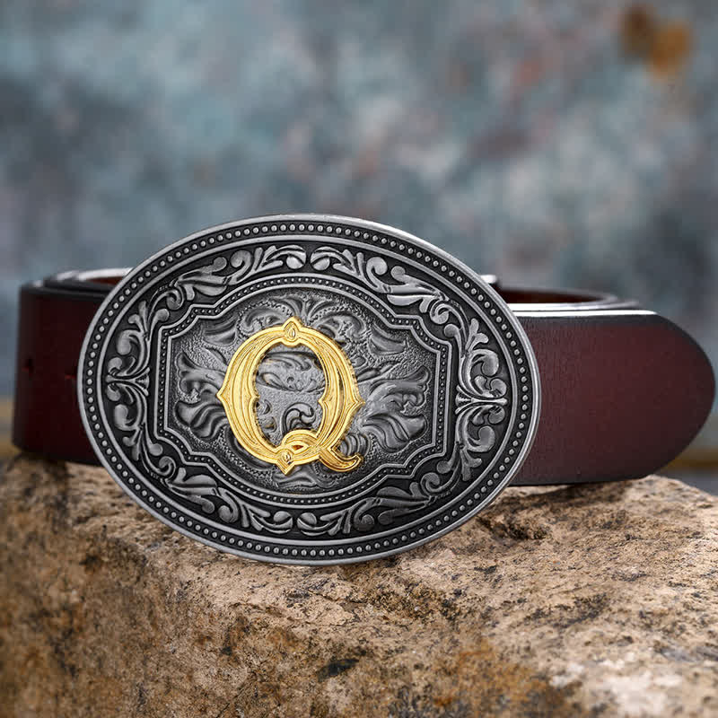 DIY Unisex Hip Hop Initial Letter Embossment Buckle Leather Belt