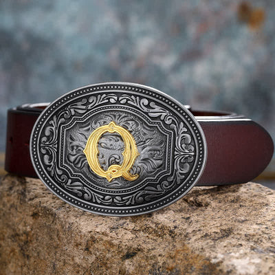 DIY Unisex Hip Hop Initial Letter Embossment Buckle Leather Belt