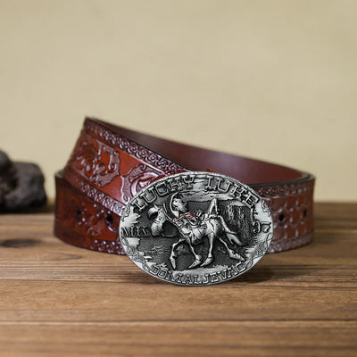 Men's DIY Lucky Luke Riding Donkey Buckle Leather Belt